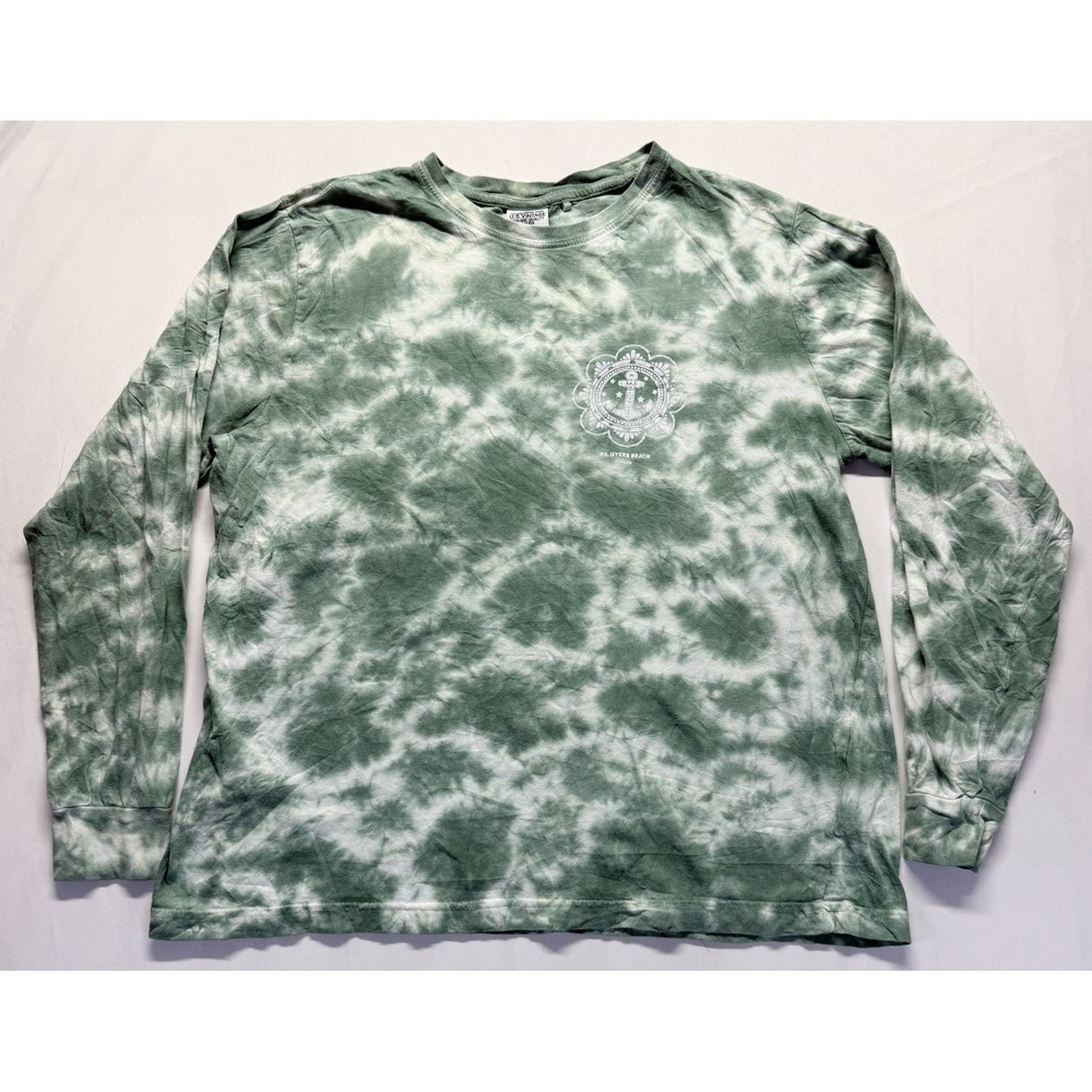 U.S. Vintage Shirt Womens Large Green Tie Dye Graphic Mandala Anchor Print Top